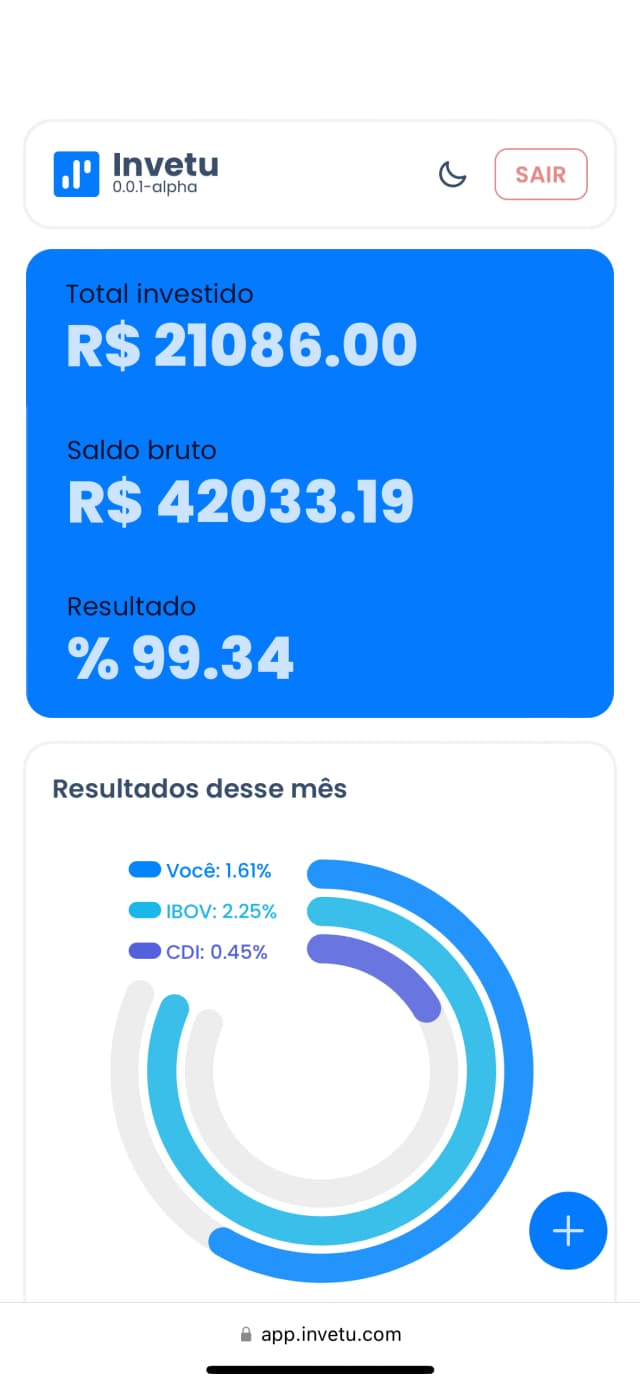 Representação da home page do app em um celular